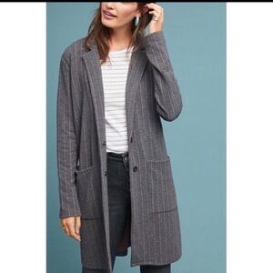 Anthropologie Harlyn Grey Long Pin‎ Stripe Blazer Size Small